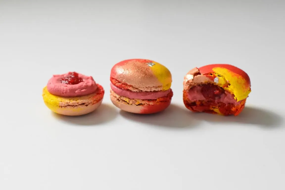 Macarons yuzu, framboise & pamplemousse