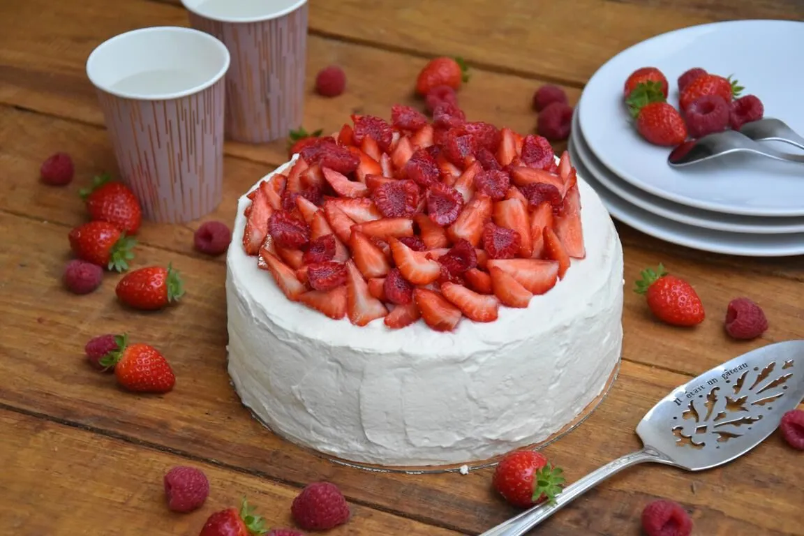 Crêpe Cake, Whipped Cream, Strawberries & Raspberries