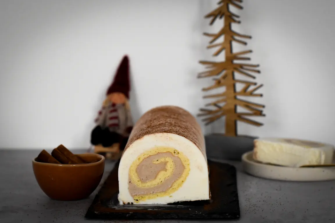 Iced Yule Log in the Style of a Cinnamon Roll