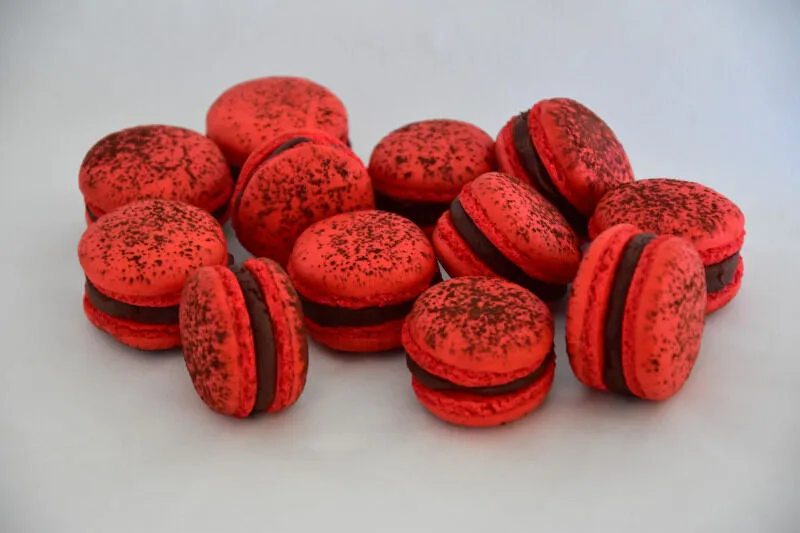 Macarons fraise, framboise & chocolat noir